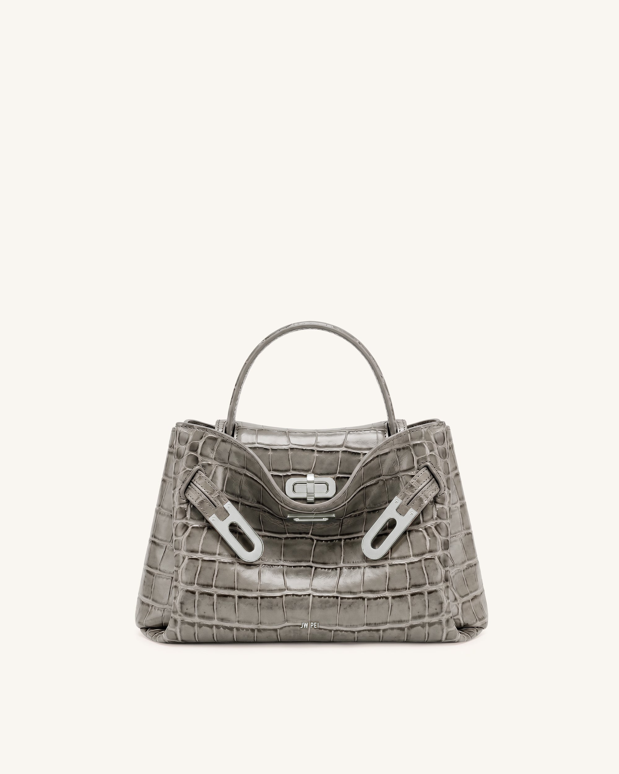 Jw Pei Rhea Small Double Buckle Shoulder Bag Grey Croc