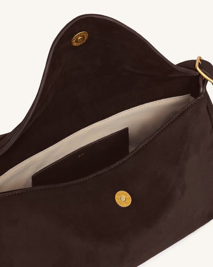 Jw Pei Elowen Faux Suede Flap Shoulder Bag Dark Brown