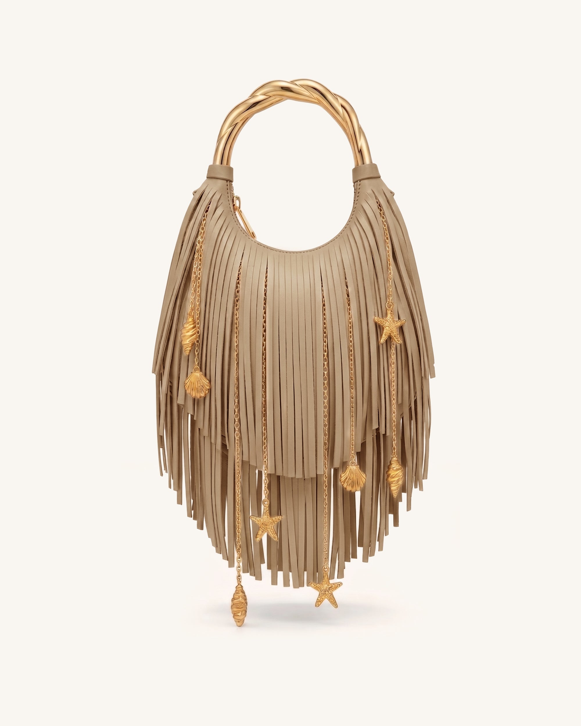 Jw Pei Chloe Metal Handle Fringe Top Handbag Khaki