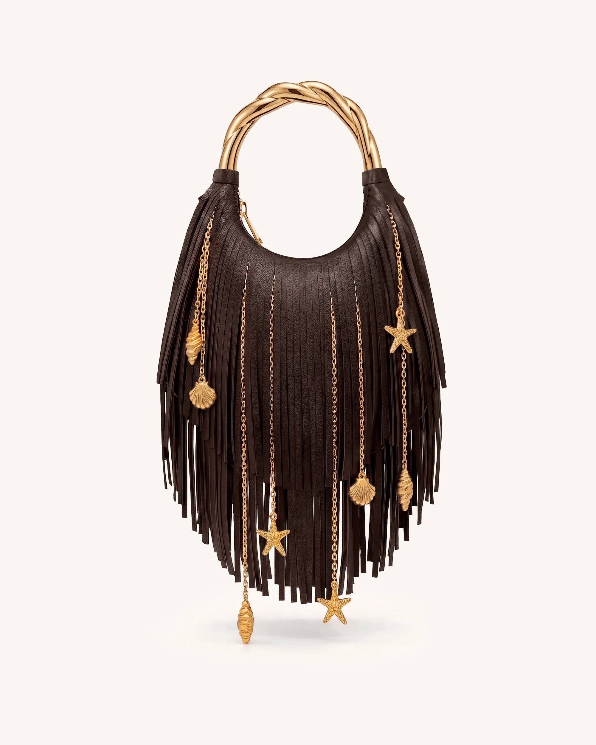 Jw Pei Chloe Metal Handle Fringe Top Handbag Dark Brown