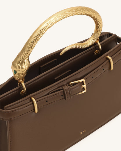 Jw Pei Elena Snake Handle Top Handle Bag Dark Brown