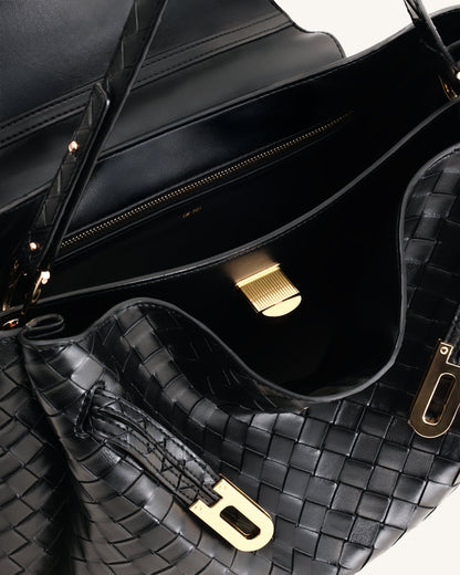 Jw Pei Rhea Large Woven Textured Shoulder Bag Black