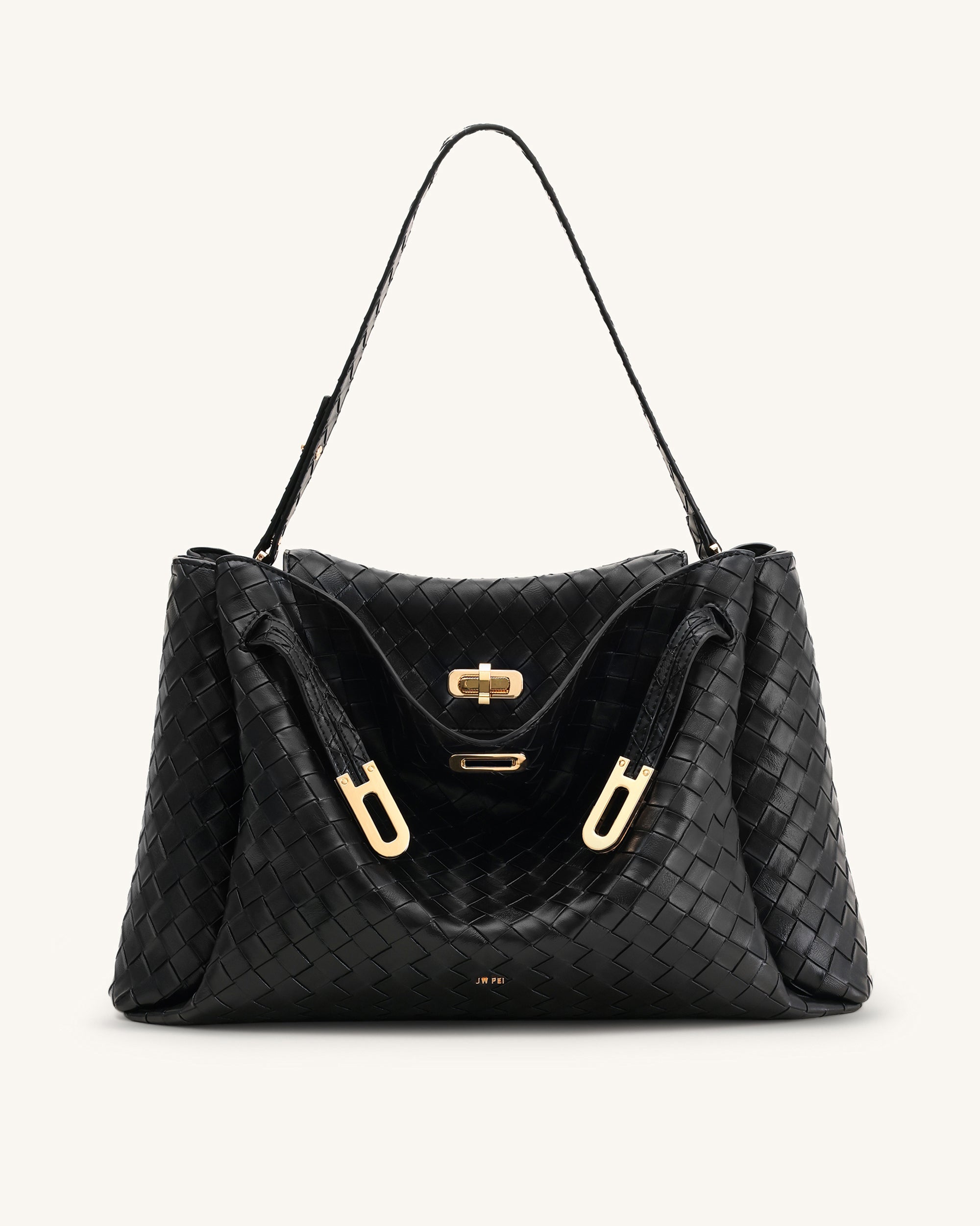Jw Pei Rhea Large Woven Textured Shoulder Bag Black