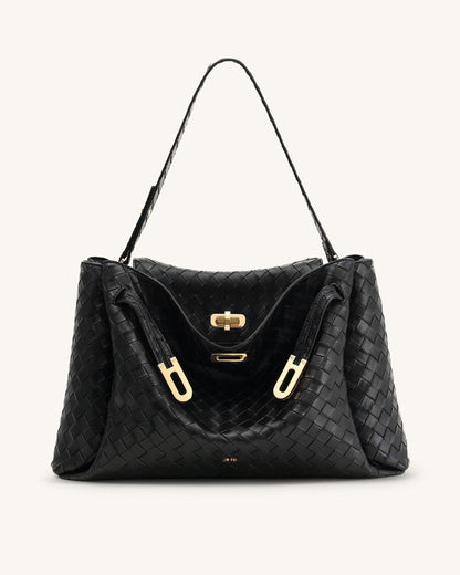 Jw Pei Rhea Large Woven Textured Shoulder Bag Black