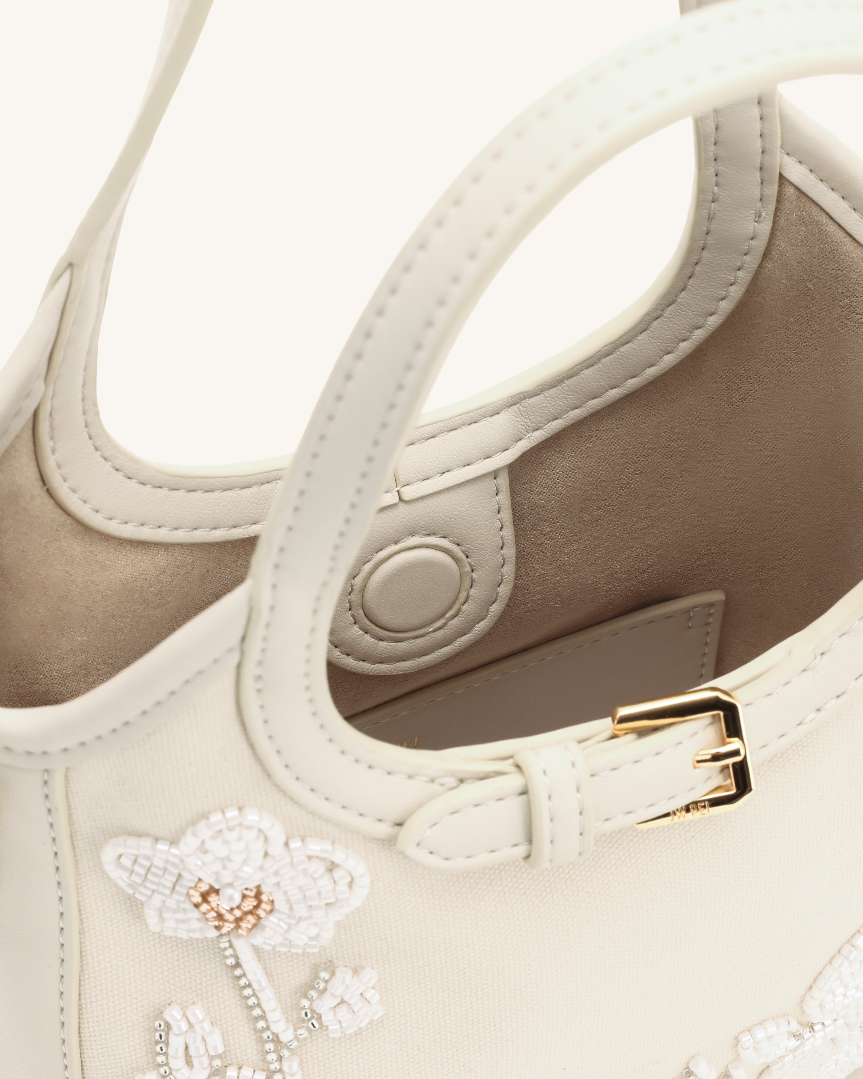 Jw Pei Brooke Mini Belted Embellished Orchid Beaded Top Handle Bag Ivory