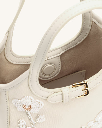 Jw Pei Brooke Mini Belted Embellished Orchid Beaded Top Handle Bag Ivory