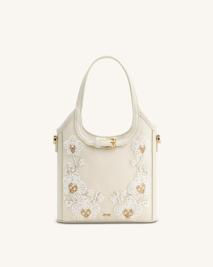 Jw Pei Brooke Mini Belted Embellished Orchid Beaded Top Handle Bag Ivory