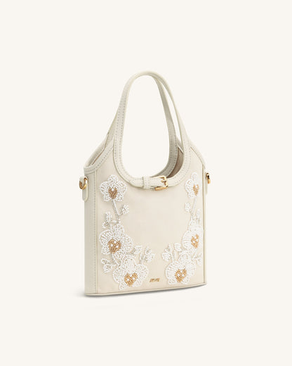 Jw Pei Brooke Mini Belted Embellished Orchid Beaded Top Handle Bag Ivory
