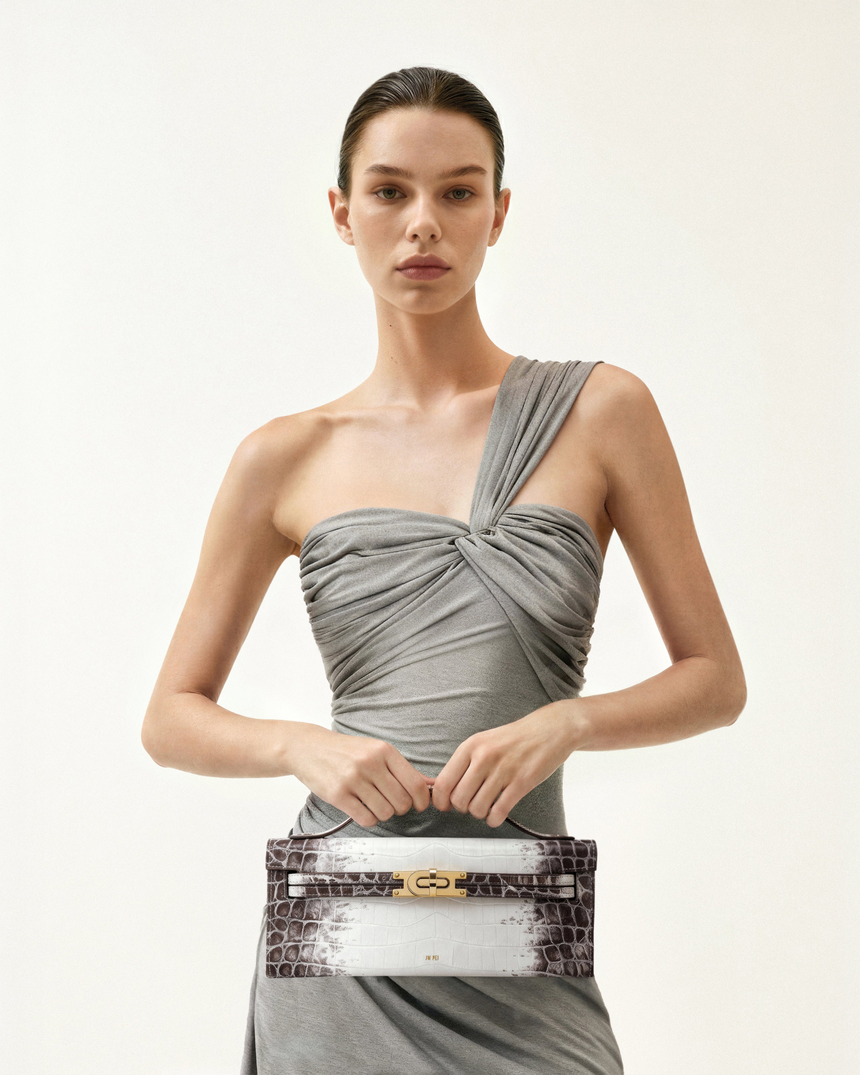 Jw Pei Bria Structured Top Handle Bag White Croc