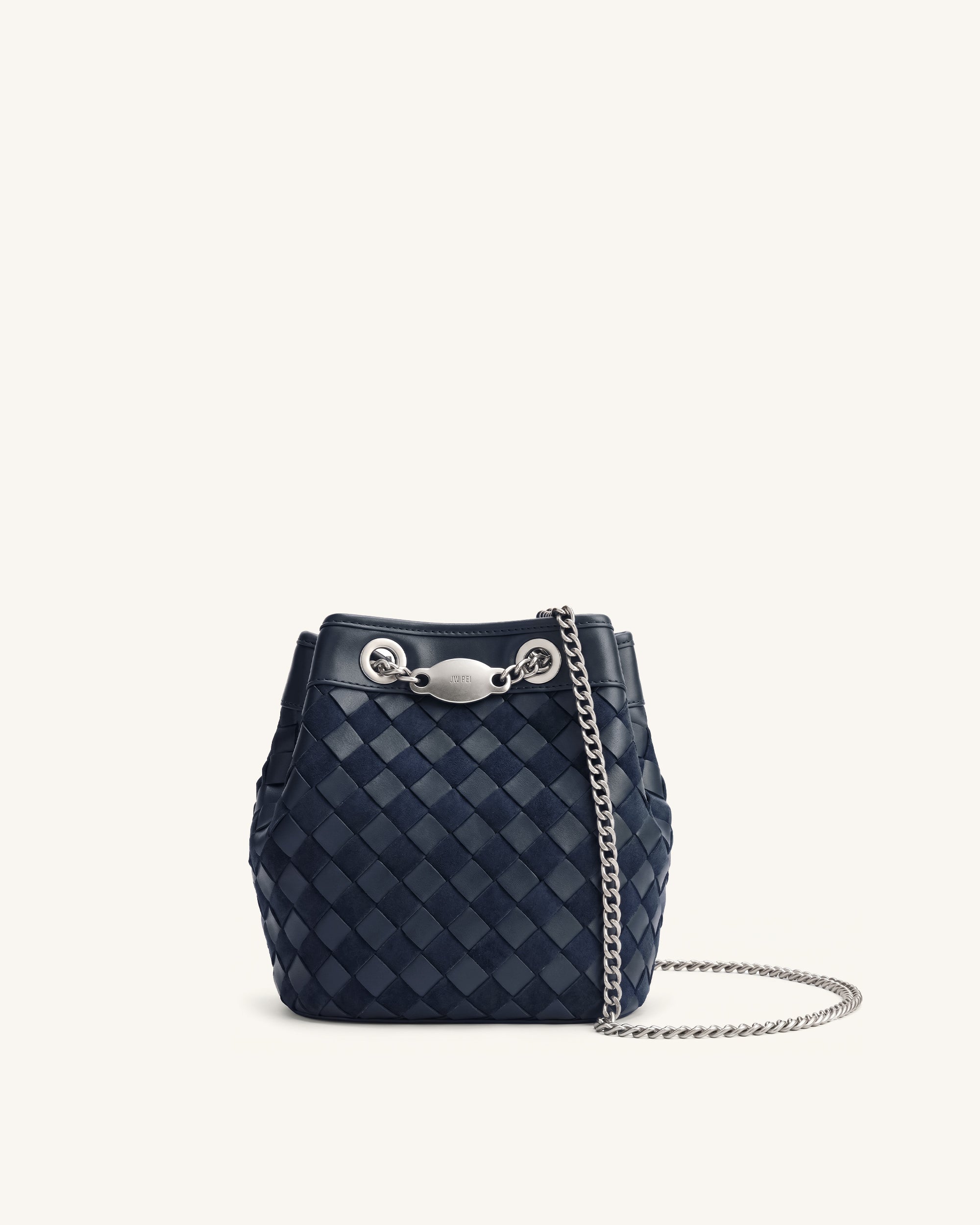 Jw Pei Yara Faux Suede Hand Woven Bucket Bag Dark Blue