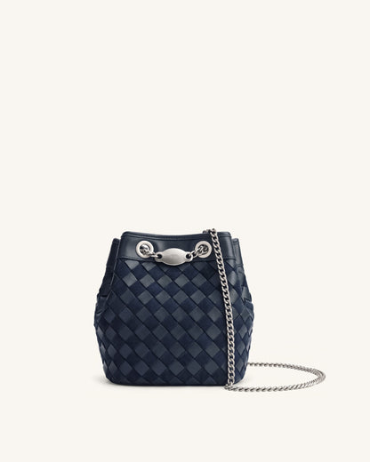Jw Pei Yara Faux Suede Hand Woven Bucket Bag Dark Blue