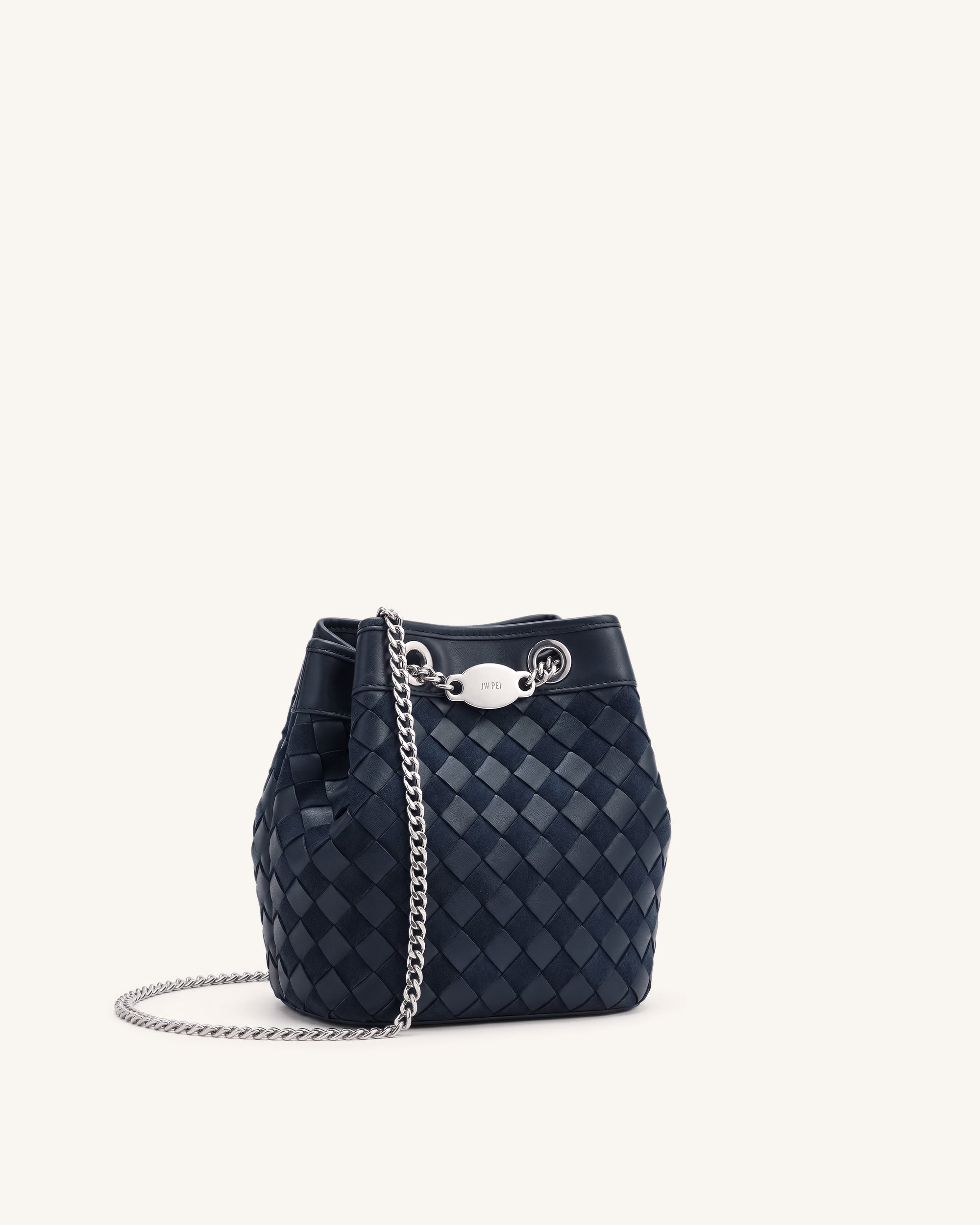 Jw Pei Yara Faux Suede Hand Woven Bucket Bag Dark Blue