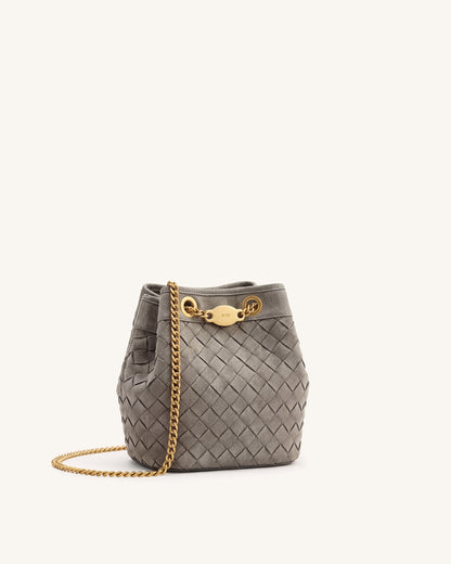Jw Pei Yara Faux Suede Hand Woven Bucket Bag Grey
