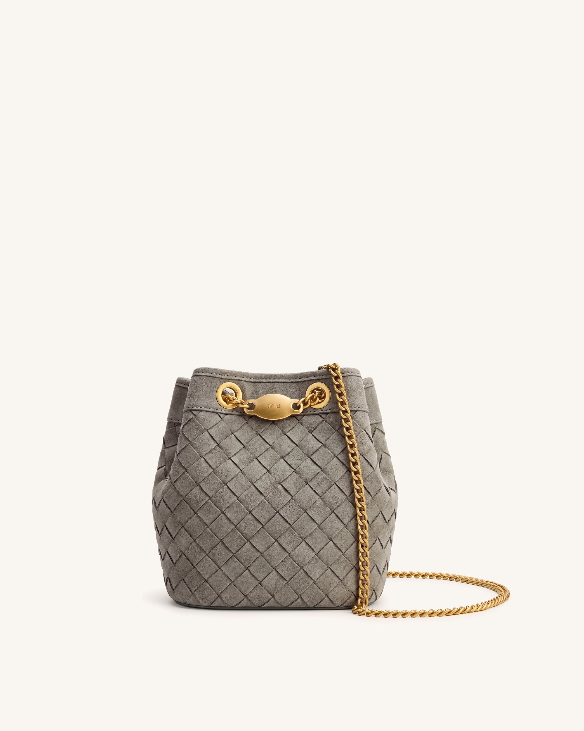 Jw Pei Yara Faux Suede Hand Woven Bucket Bag Grey