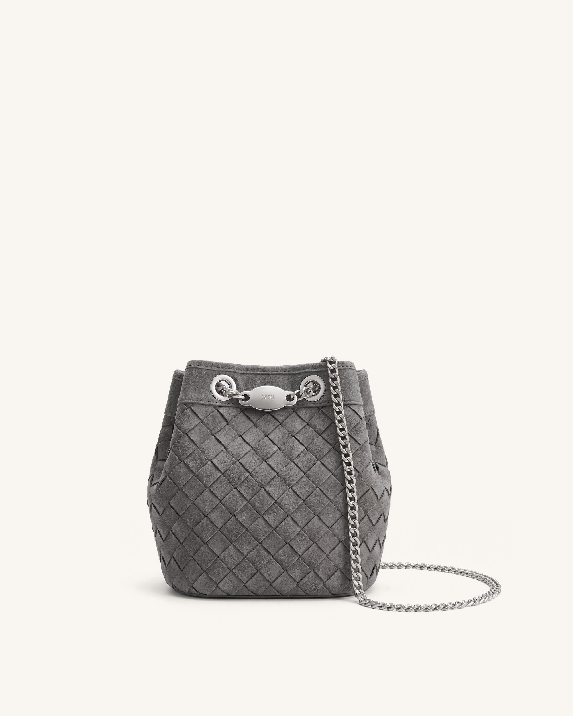 Jw Pei Yara Faux Suede Hand Woven Bucket Bag Dark Grey