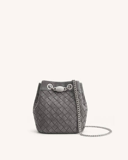 Jw Pei Yara Faux Suede Hand Woven Bucket Bag Dark Grey