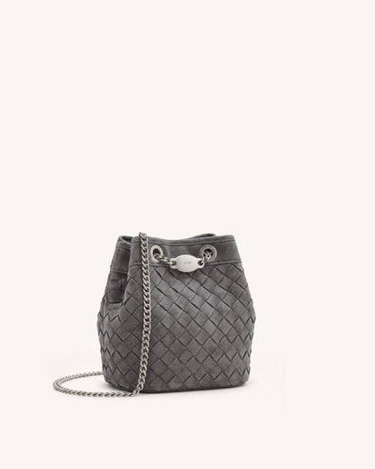 Jw Pei Yara Faux Suede Hand Woven Bucket Bag Dark Grey