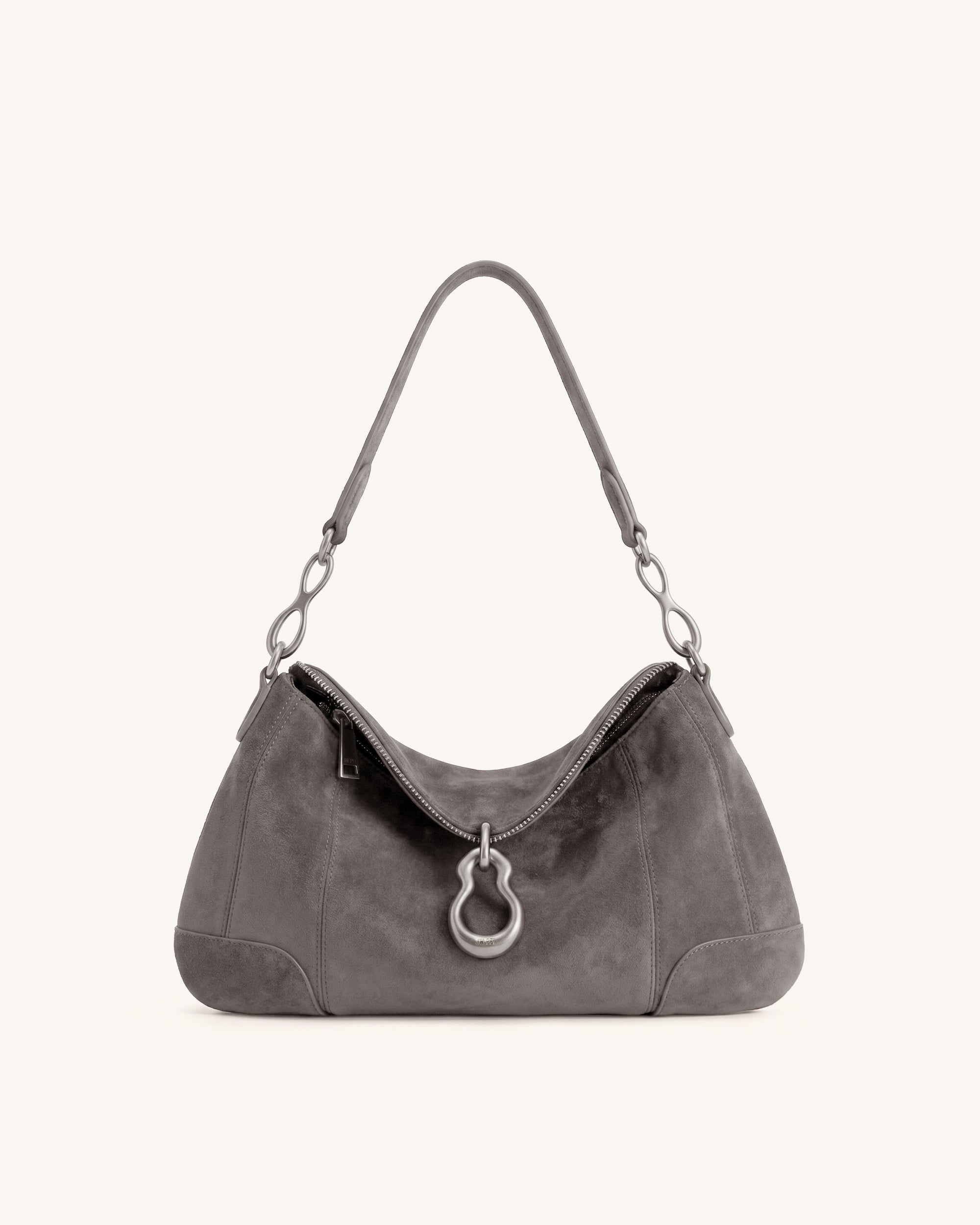 Jw Pei Jayla Faux Suede Metal Pendant Embellished Shoulder Bag Dark Grey
