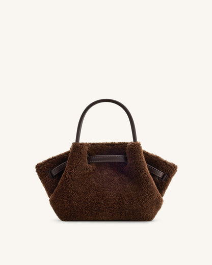 Jw Pei Hana Mini Faux Fur Tote Bag Dark Brown