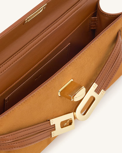 Jw Pei Bria Faux Suede Structured Top Handle Bag Brown