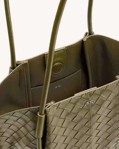Jw Pei Nala Wide Weave Texture Tote Bag Olive Green