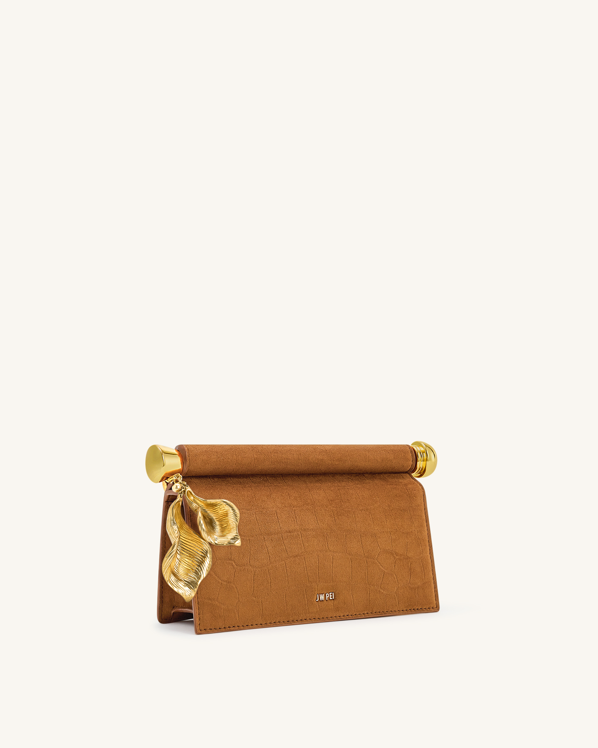 Jw Pei Holly Faux Suede Metal Pendant Embellished Clutch Brown