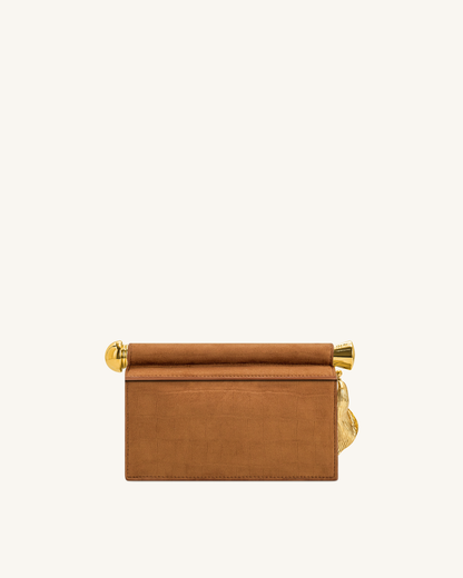 Jw Pei Holly Faux Suede Metal Pendant Embellished Clutch Brown