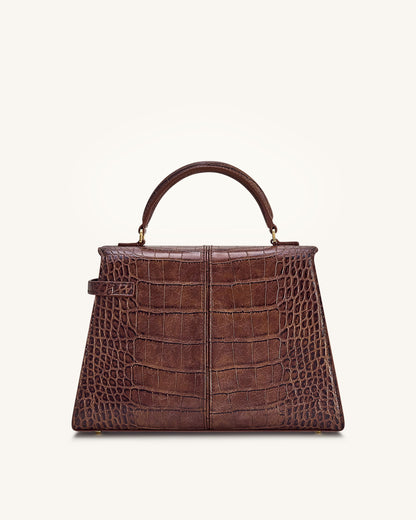 Jw Pei Elise Large Croc Embossed Top Handle Bag Chestnut Brown