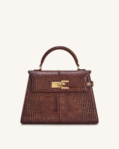 Jw Pei Elise Large Croc Embossed Top Handle Bag Chestnut Brown
