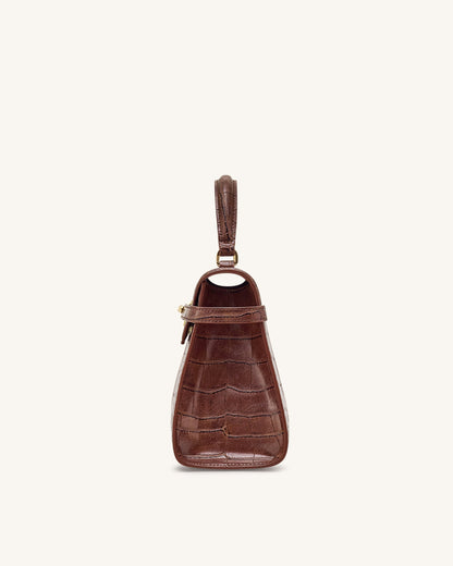 Jw Pei Elise Large Croc Embossed Top Handle Bag Chestnut Brown
