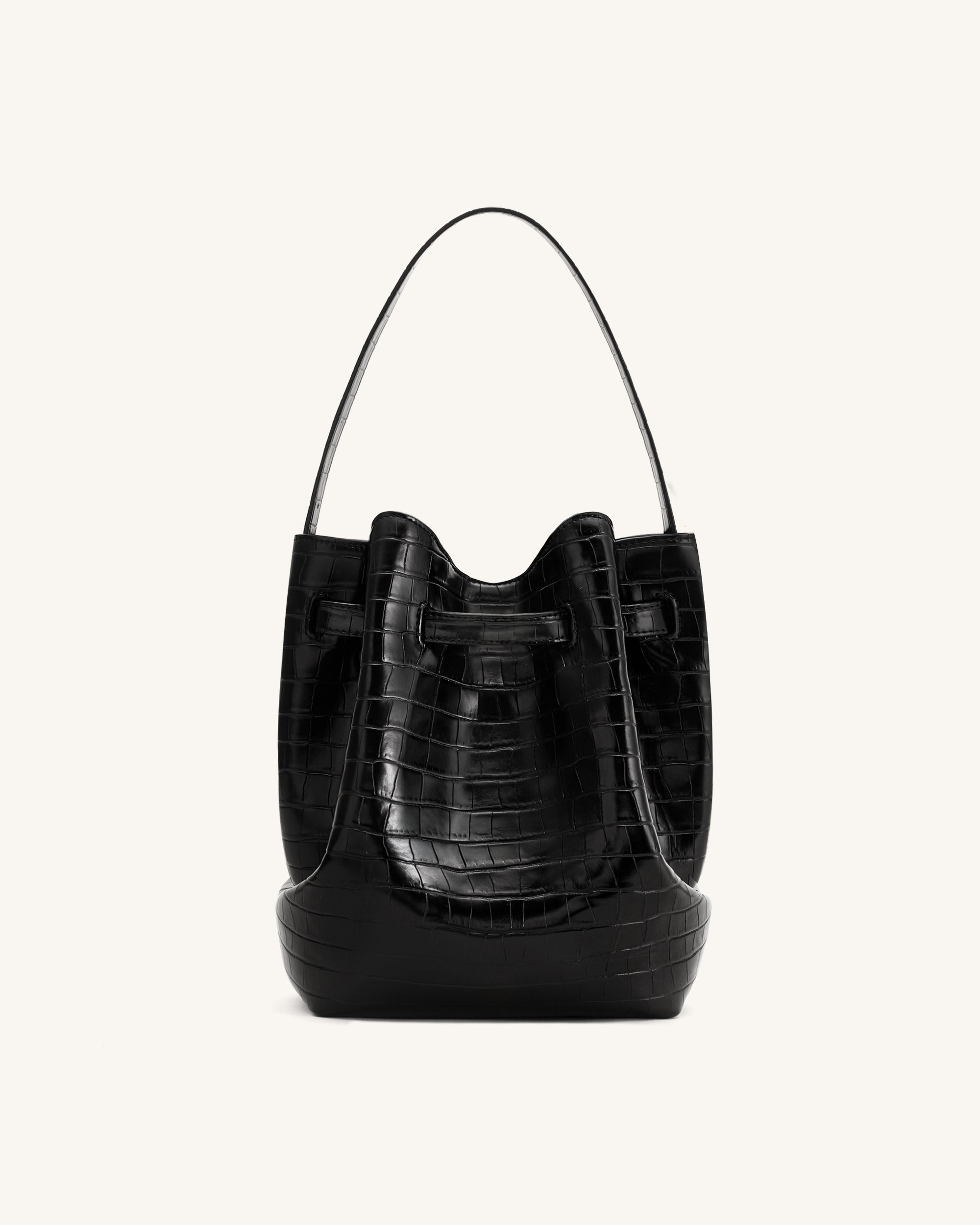 Jw Pei Clara Lock Accent Bucket Shoulder Bag Black Croc