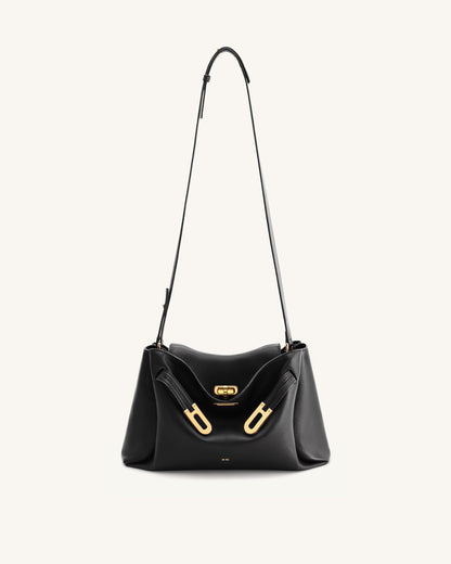 Jw Pei Rhea Pebbled Double Buckle Shoulder Bag Black