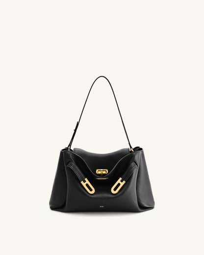 Jw Pei Rhea Pebbled Double Buckle Shoulder Bag Black
