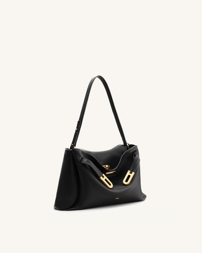 Jw Pei Rhea Pebbled Double Buckle Shoulder Bag Black