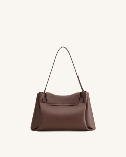 Jw Pei Rhea Pebbled Double Buckle Shoulder Bag Dark Brown