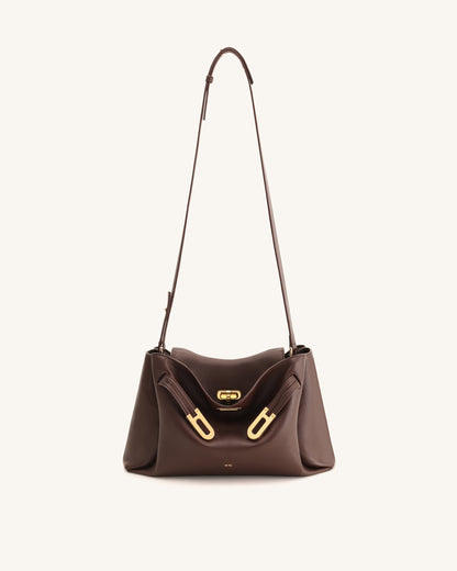 Jw Pei Rhea Pebbled Double Buckle Shoulder Bag Dark Brown