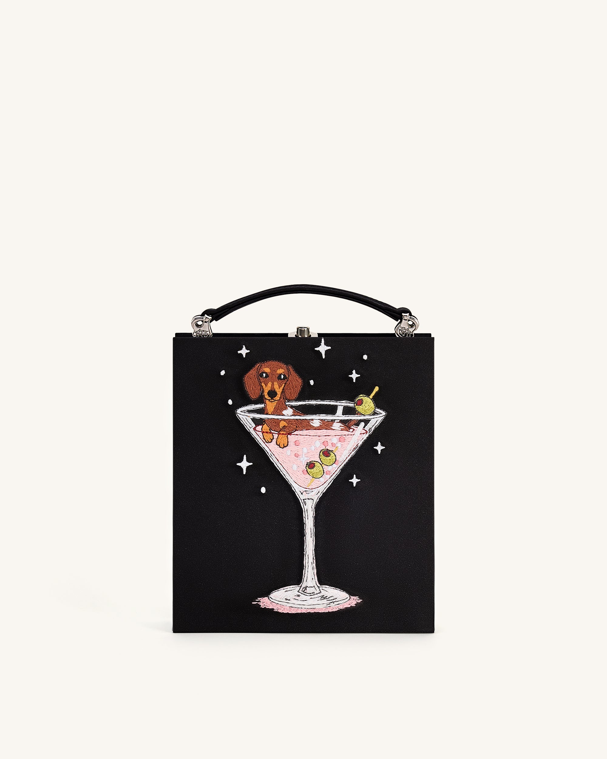 Jw Pei Taya Wine Glass Puppy Pattern Book Shape Clutch Bag Black