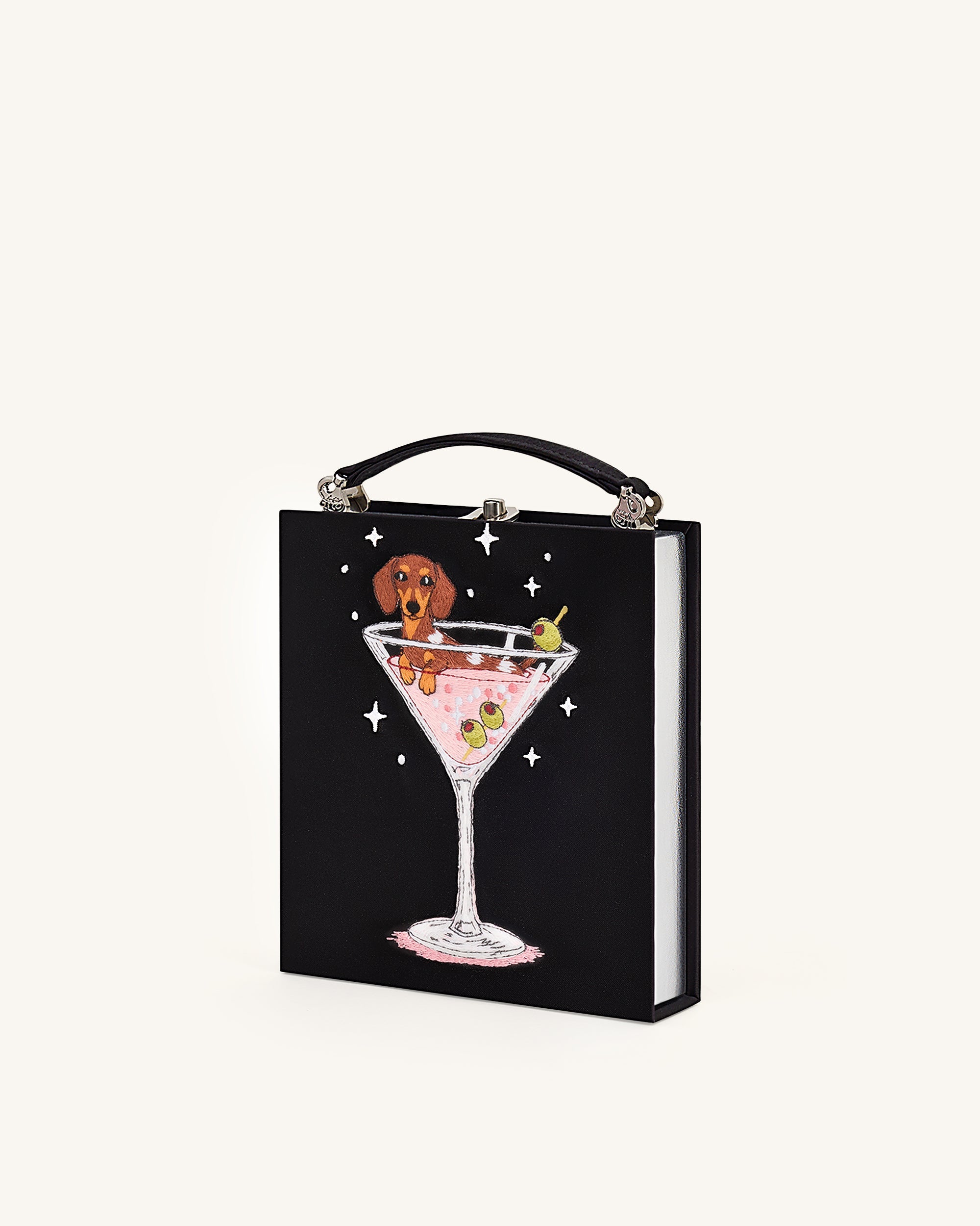 Jw Pei Taya Wine Glass Puppy Pattern Book Shape Clutch Bag Black