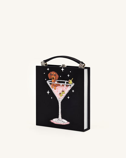 Jw Pei Taya Wine Glass Puppy Pattern Book Shape Clutch Bag Black