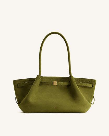 Jw Pei Hana Wide Faux Suede Tote Bag Olive Green