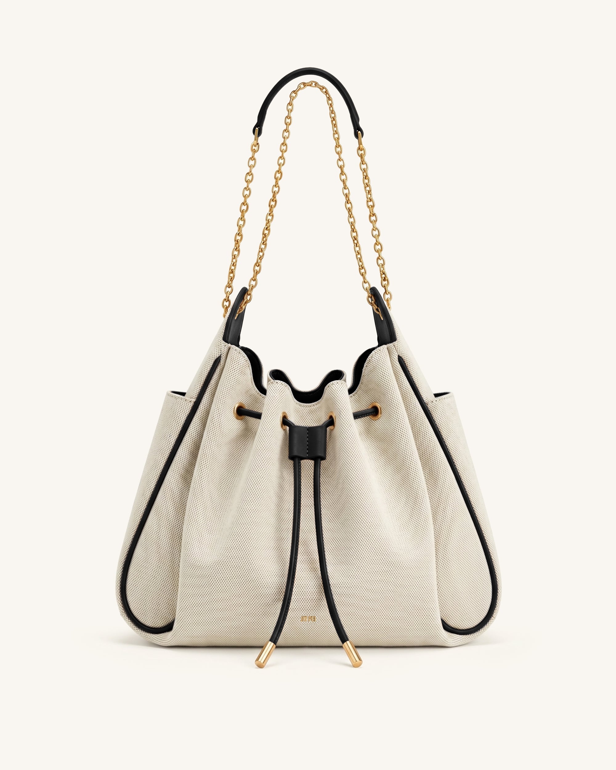 Jw Pei Rowan Ruched Drawstring Chain Bucket Bag Black Canvas