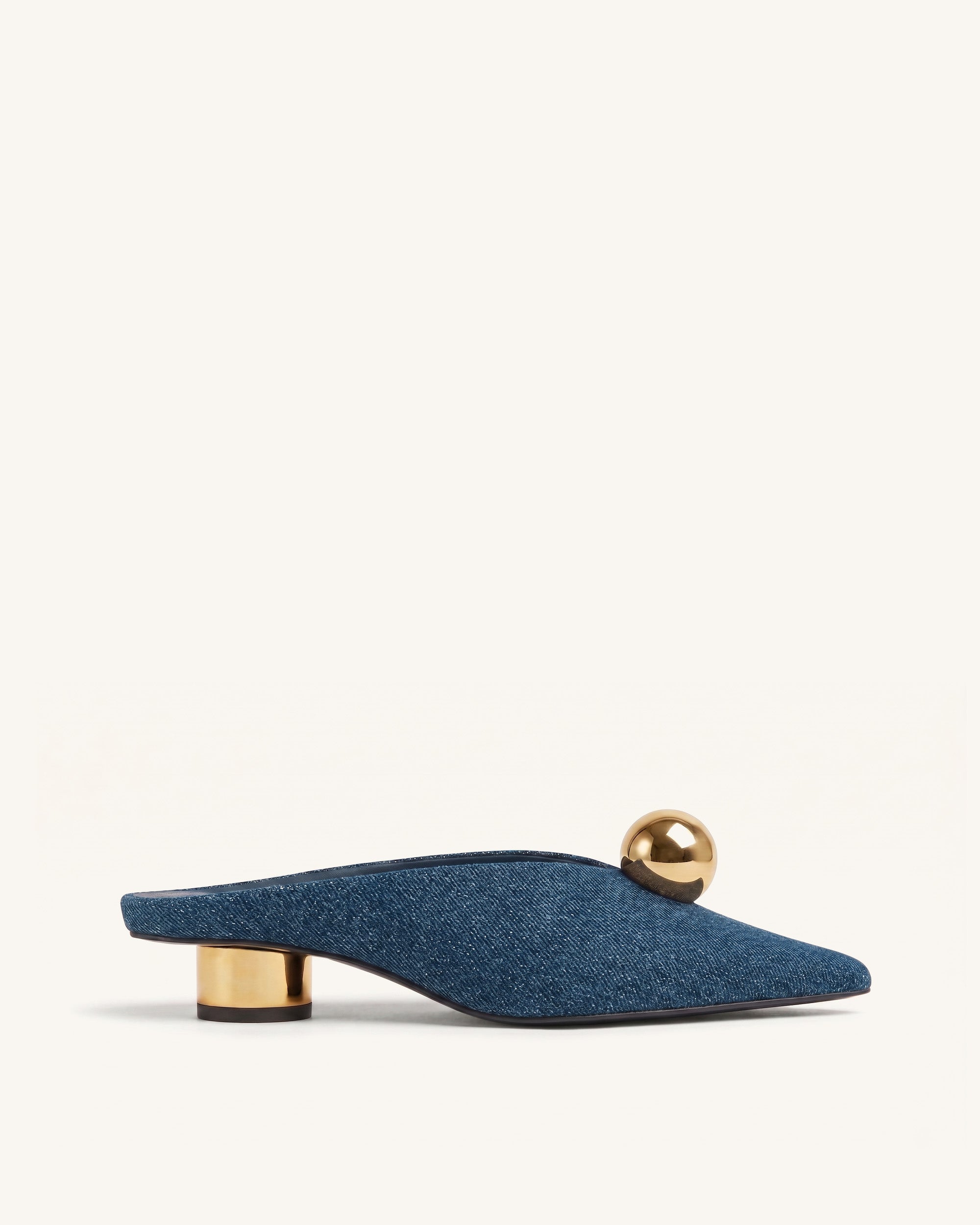 Jw Pei Helena Gold Sphere Pointed Toe Mules Denim Blue