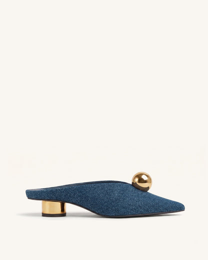 Jw Pei Helena Gold Sphere Pointed Toe Mules Denim Blue