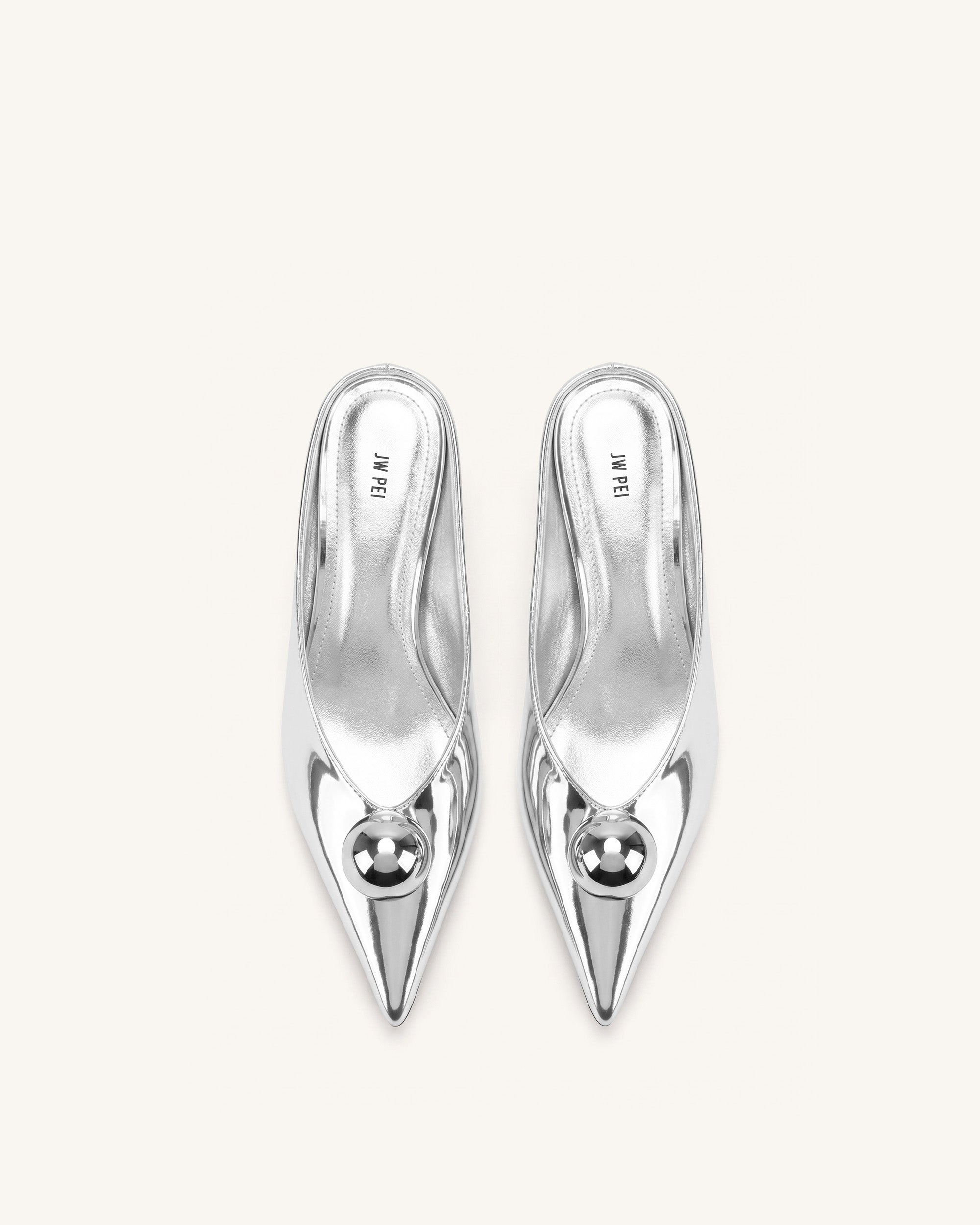 Jw Pei Helena Gold Sphere Pointed Toe Mules Silver