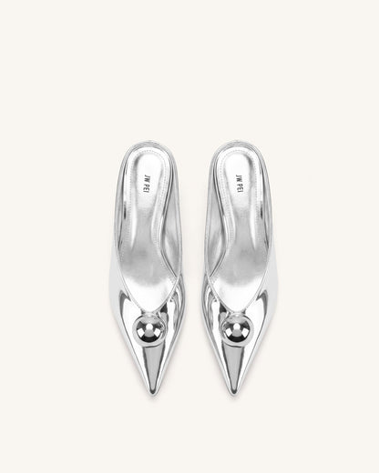 Jw Pei Helena Gold Sphere Pointed Toe Mules Silver
