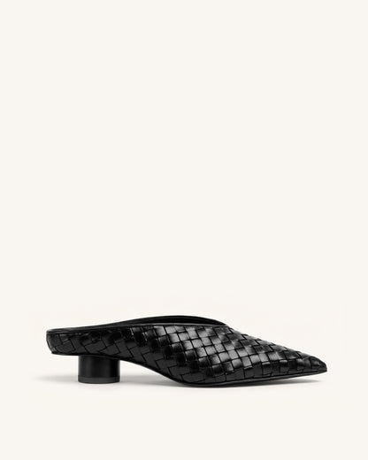 Jw Pei Helena Woven Textured Pointed Toe Mules Black