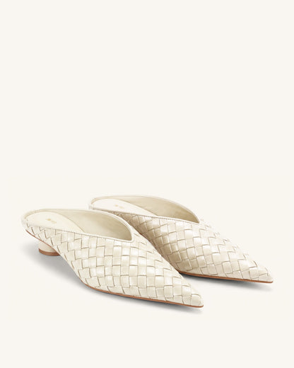 Jw Pei Helena Woven Textured Pointed Toe Mules Beige