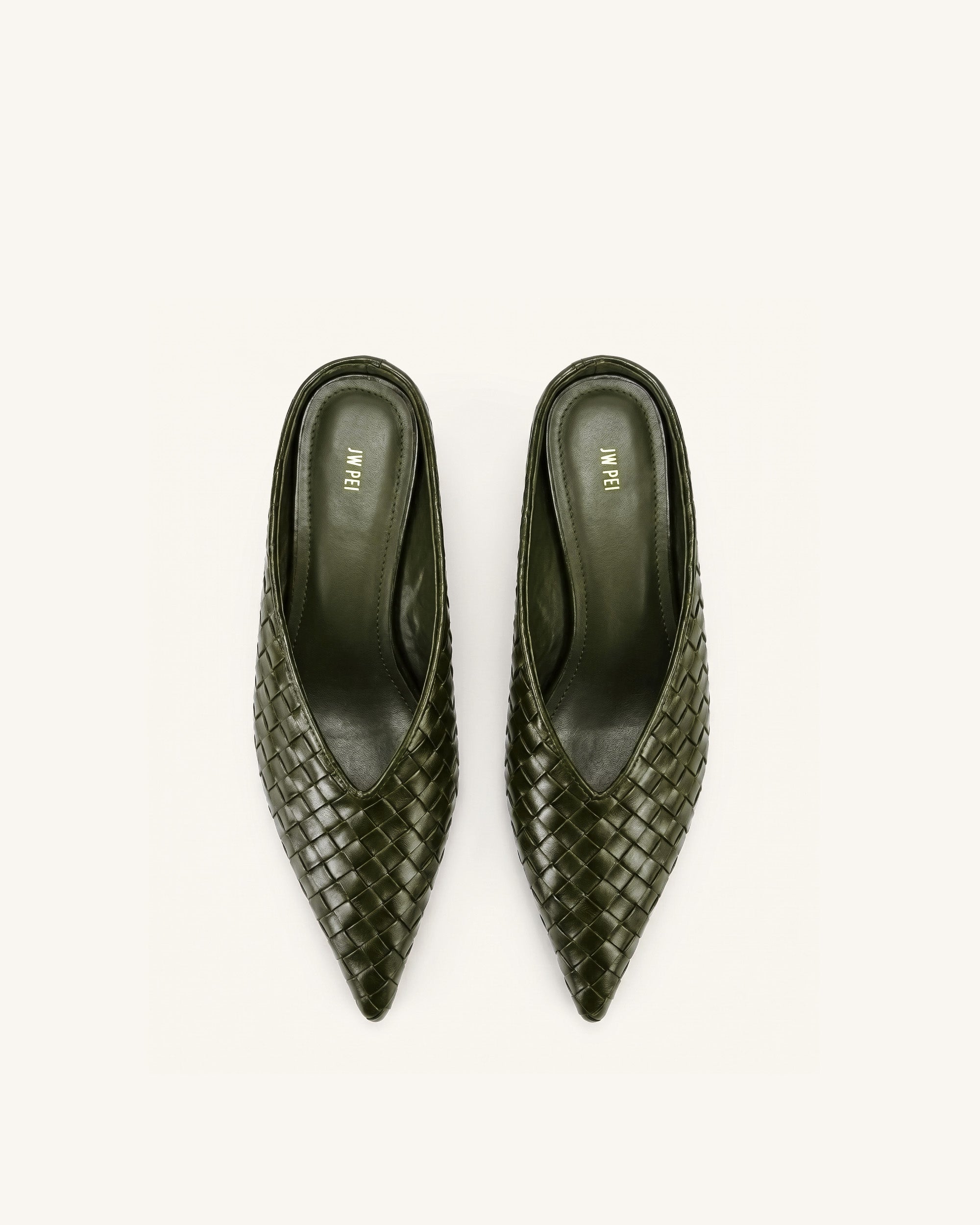 Jw Pei Helena Woven Textured Pointed Toe Mules Olive Green