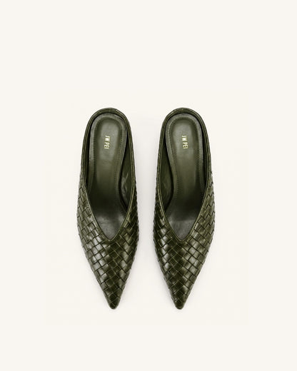 Jw Pei Helena Woven Textured Pointed Toe Mules Olive Green