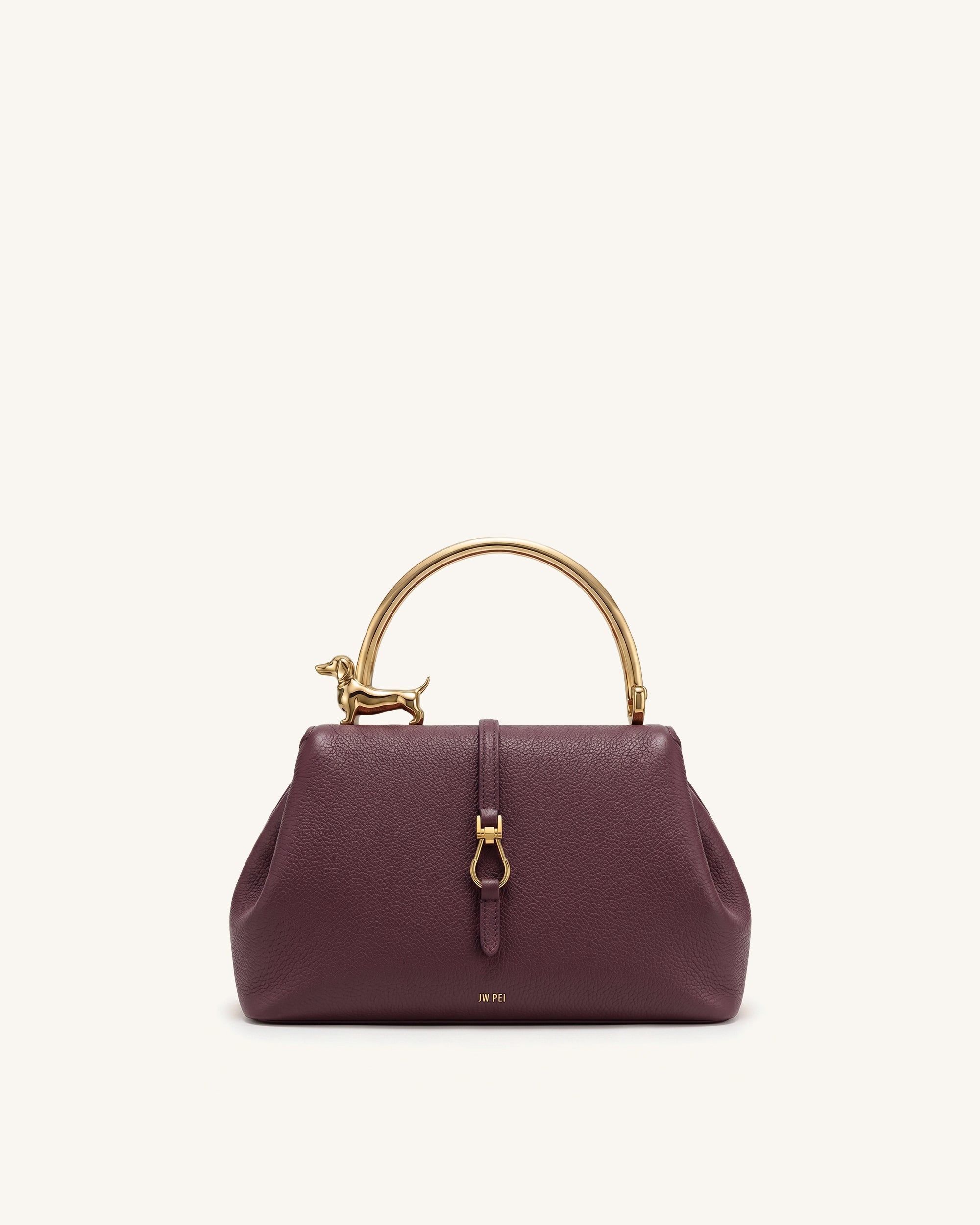 Jw Pei Bruna Dachshund Metal Handle Top Handle Bag Burgundy